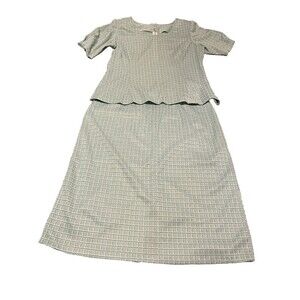 Polyester Blouse & Skirt Green White Gingham Skirt Suit Handmade VTG Grannycore